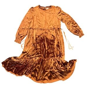 Rare L.K. Bennett Velvet Silk Midi Dress Rust Fall 10 DR NOEMI Drawstring‎ Waist